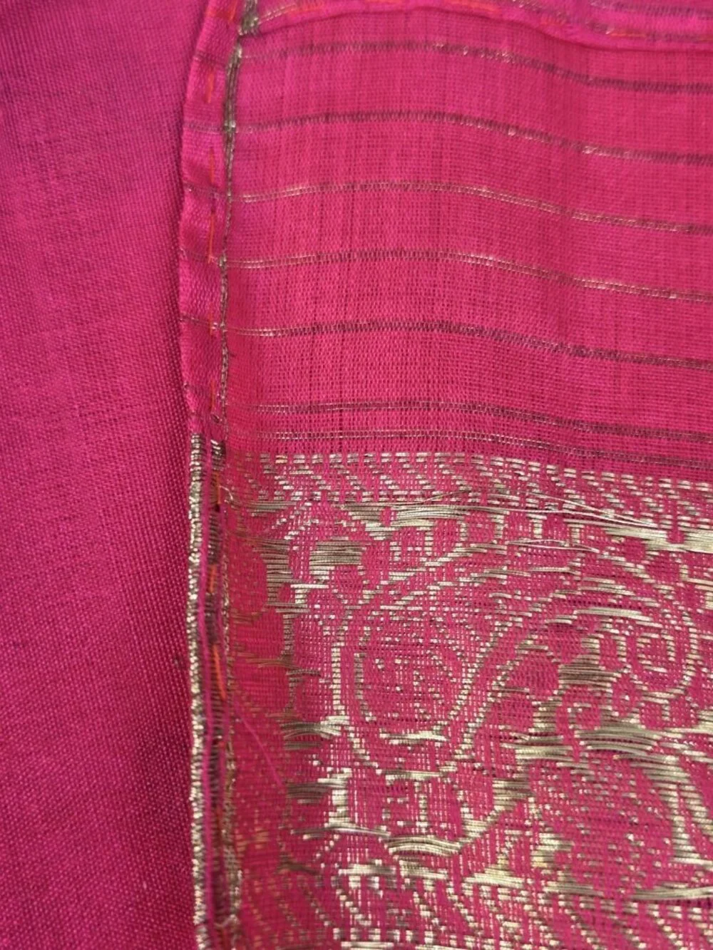 Hand Woven 100% Pure Silk MAGENTA PINK GOLD Made in India Saree Scarf @ 43